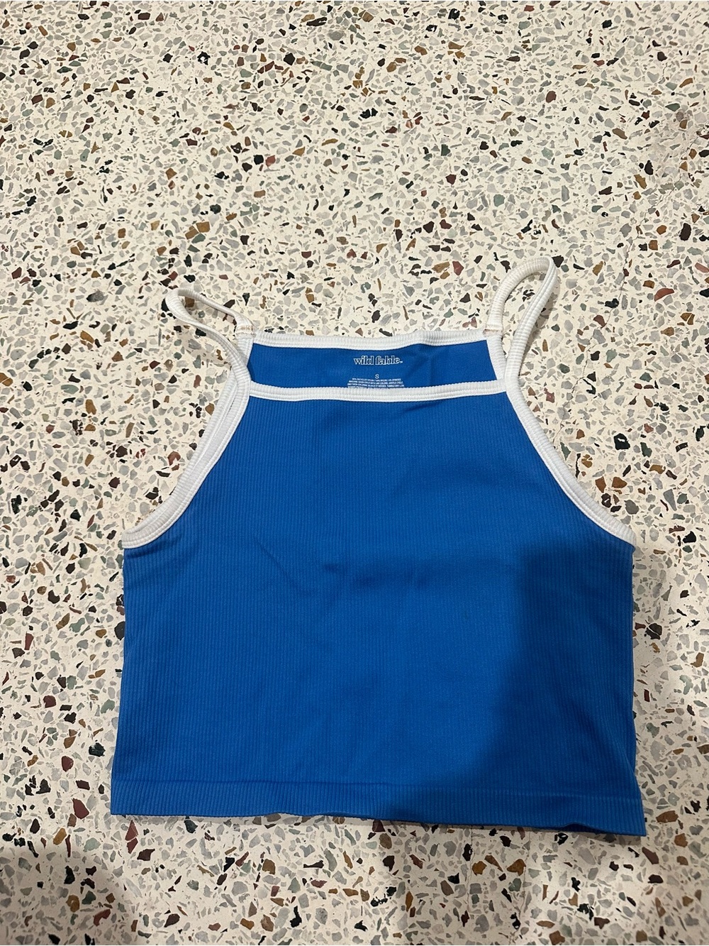 wild fable Royal Blue Ribbed Crop Tank with White Trim